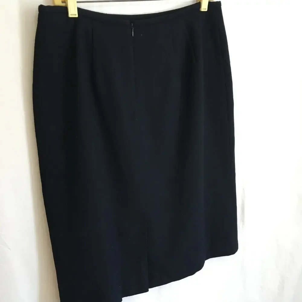 VTG Evan Picone 14 Pencil NAVY Skirt 100% wool Made in the USA Fully Lined